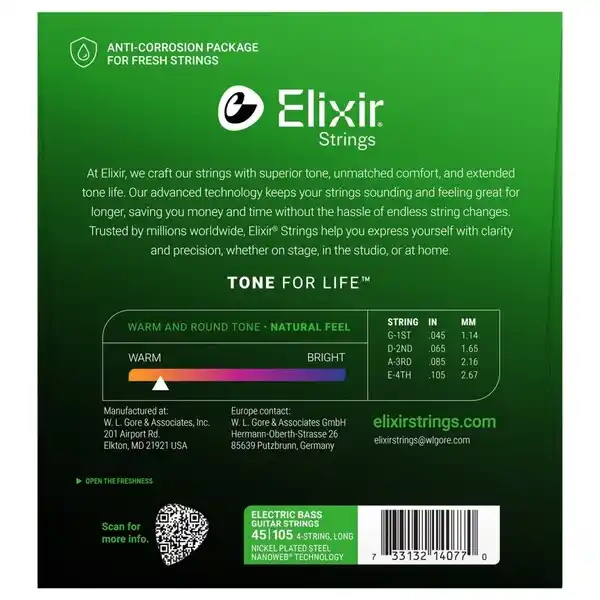 ELIXIR 045/105 NANOWEB Nickel Plated Bass Guitar Strings Long Scale14077 - Image 2